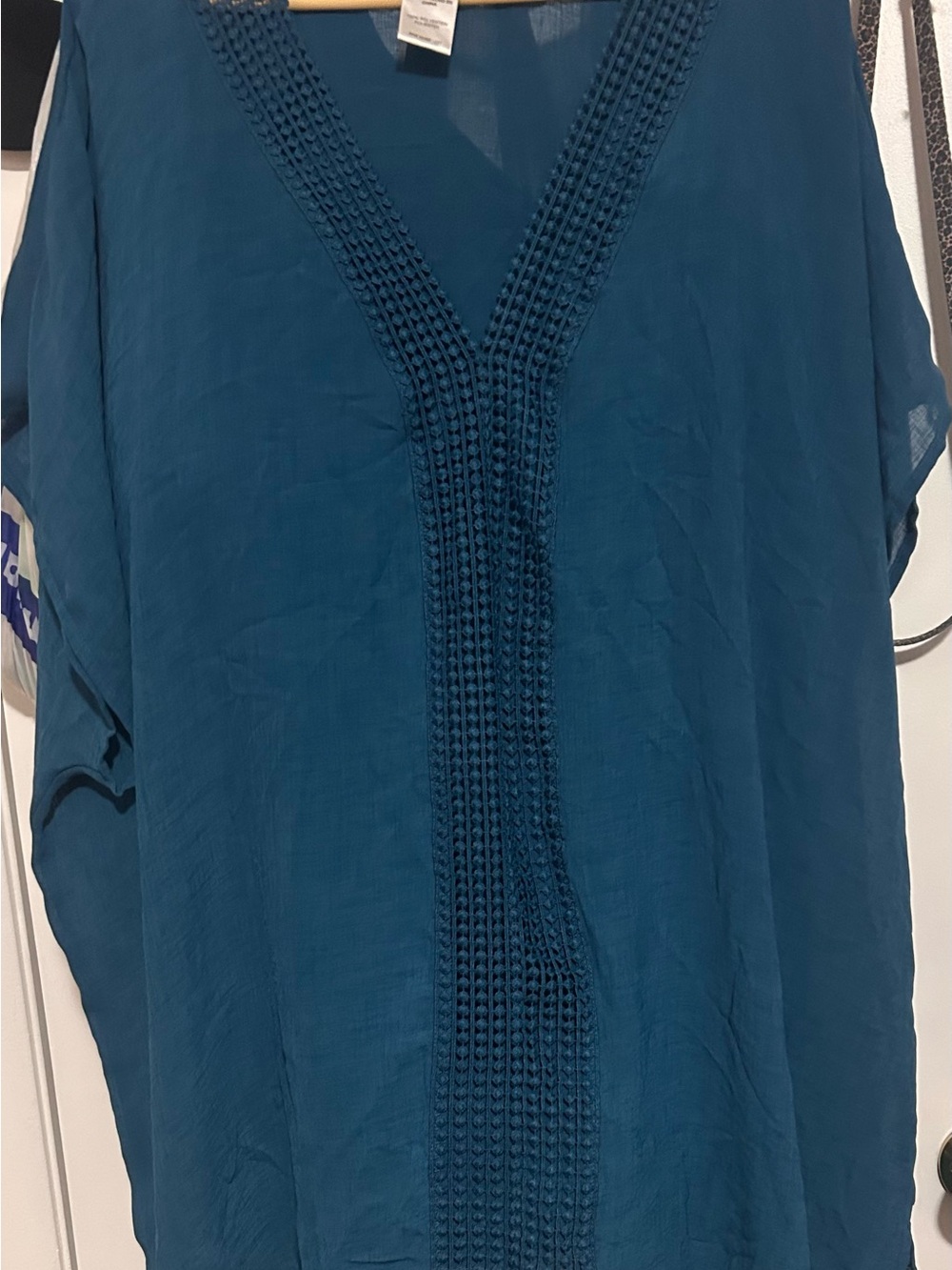 Time and Tru Deep Teal V-Neck Crochet-Trim Swim Cover